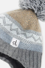 Winter Peruvian Knit Hat With Pompom Grey And Blue Fair Isle - J10Z31_1J069