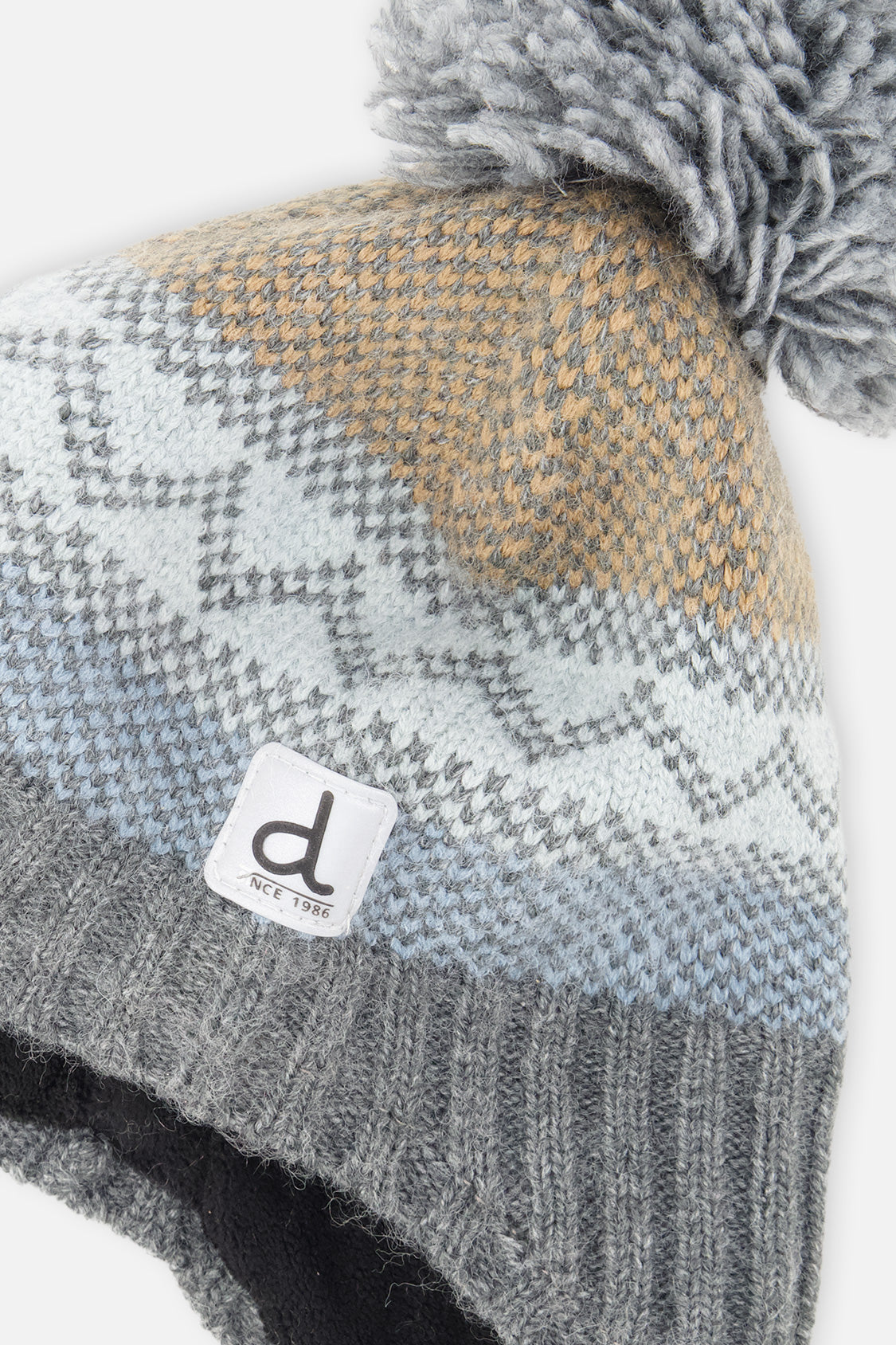 Winter Peruvian Knit Hat With Pompom Grey And Blue Fair Isle - J10Z31_1J069