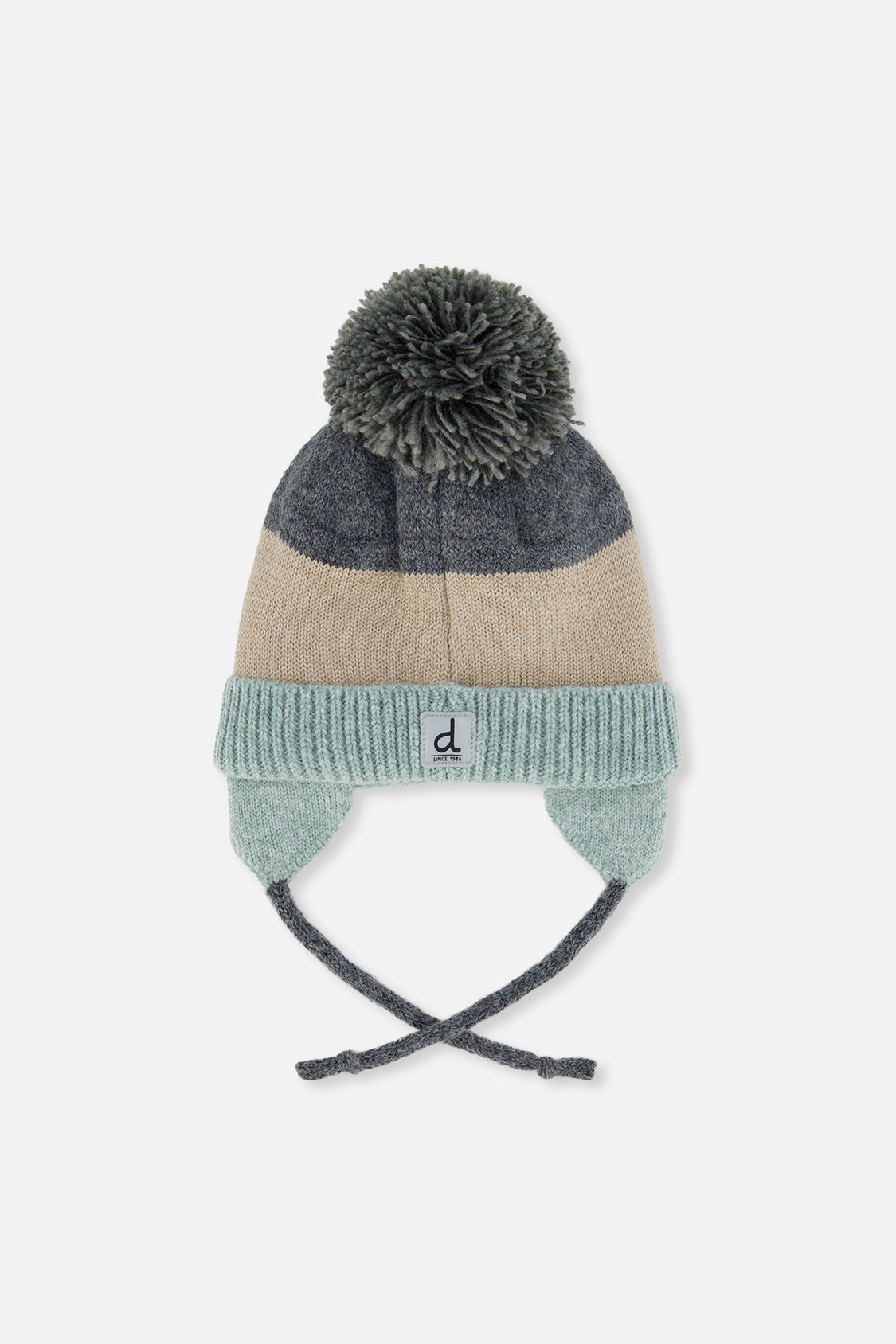 Baby Winter Knit Hat With Teddy Bear Face And Ears Beige And Turquoise - J10Z32B_1J074