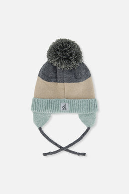 Baby Winter Knit Hat With Teddy Bear Face And Ears Beige And Turquoise - J10Z32B_1J074
