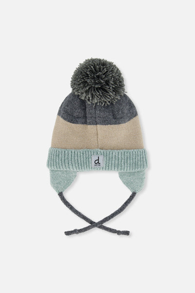 Baby Winter Knit Hat With Teddy Bear Face And Ears Beige And Turquoise - J10Z32B_1J074