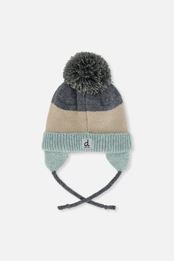 Winter Knit Hat With Teddy Bear Face And Ears Beige And Turquoise - J10Z32_1J074