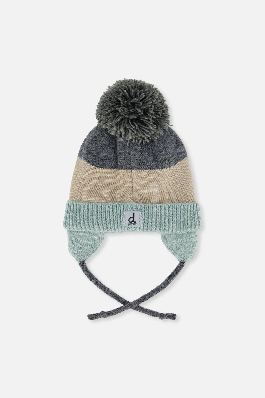 Winter Knit Hat With Teddy Bear Face And Ears Beige And Turquoise - J10Z32_1J074