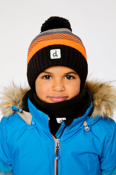Winter Knit Hat With Pompom Grey And Orange Stripes - J10Z33_1J078