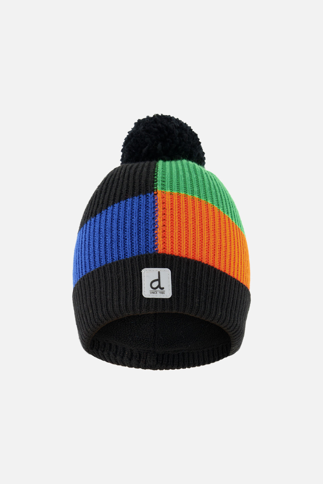 Winter Knit Hat With Pompom Black, Blue, Green And Orange Tiles - J10Z34_1J079