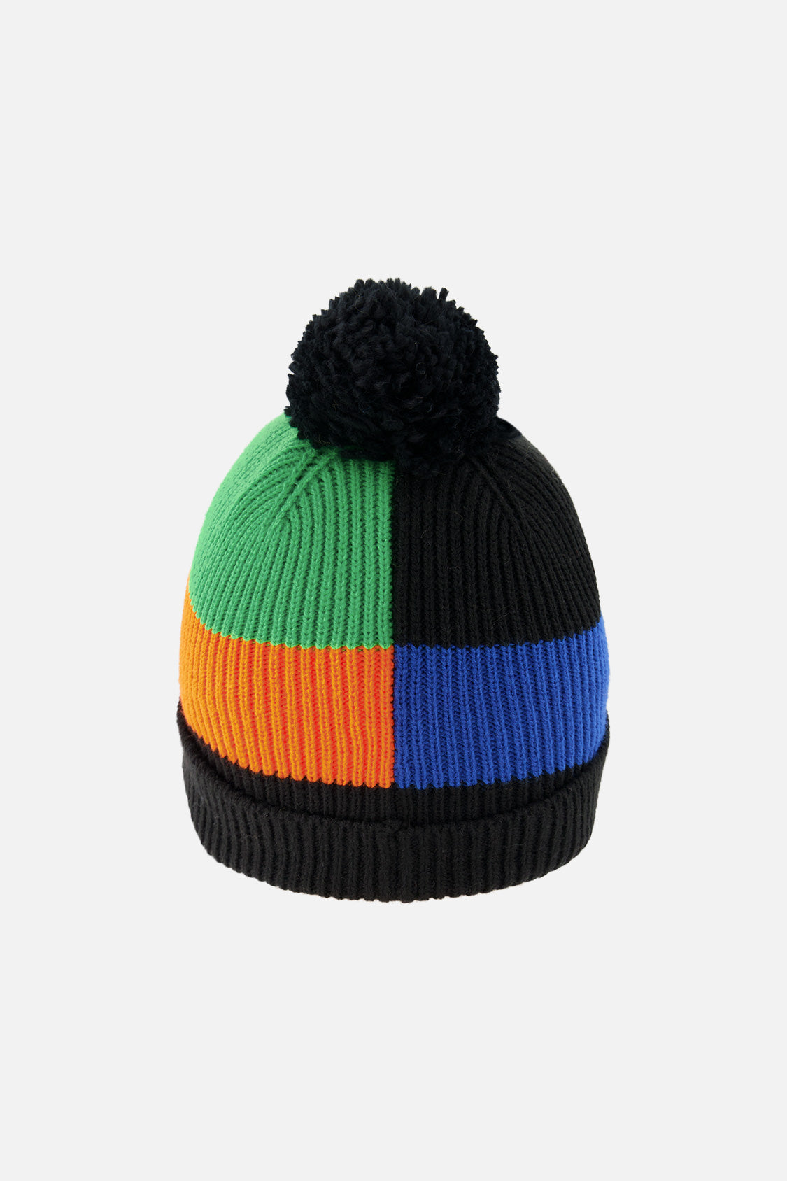 Winter Knit Hat With Pompom Black, Blue, Green And Orange Tiles - J10Z34_1J079