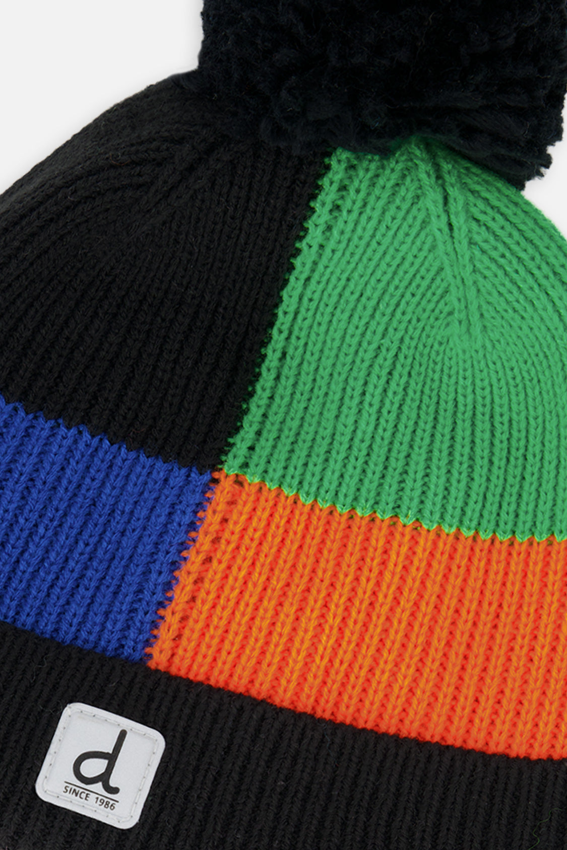 Winter Knit Hat With Pompom Black, Blue, Green And Orange Tiles - J10Z34_1J079