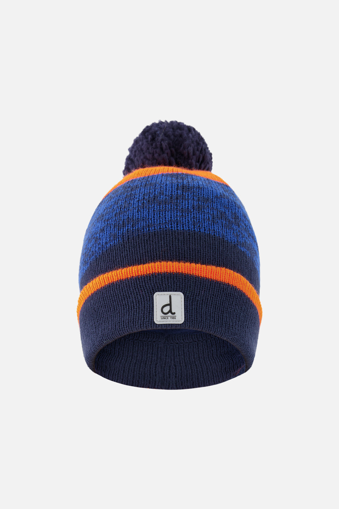 Winter Knit Hat With Pompom Color Block Orange And Blue - J10Z35_1J068