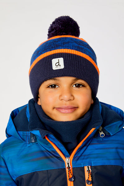 Winter Knit Hat With Pompom Color Block Orange And Blue - J10Z35_1J068