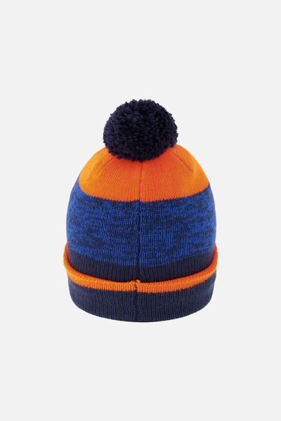 Winter Knit Hat With Pompom Color Block Orange And Blue - J10Z35_1J068