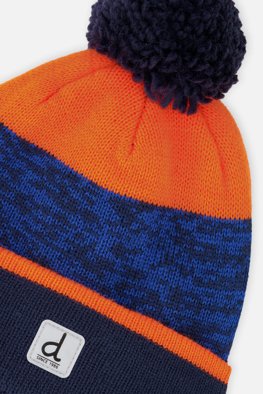 Winter Knit Hat With Pompom Color Block Orange And Blue - J10Z35_1J068