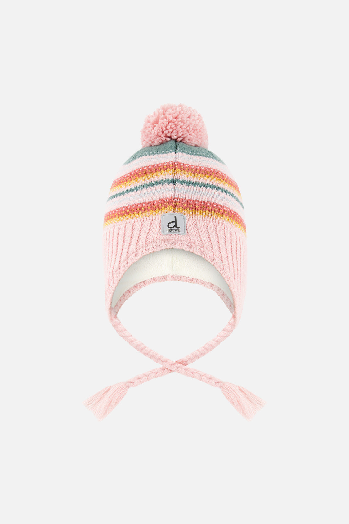 Baby Winter Peruvian Knit Hat With Pompom Pink And Green Jacquard - J10Z36B_1J081