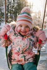 Baby Winter Peruvian Knit Hat With Pompom Pink And Green Jacquard - J10Z36B_1J081