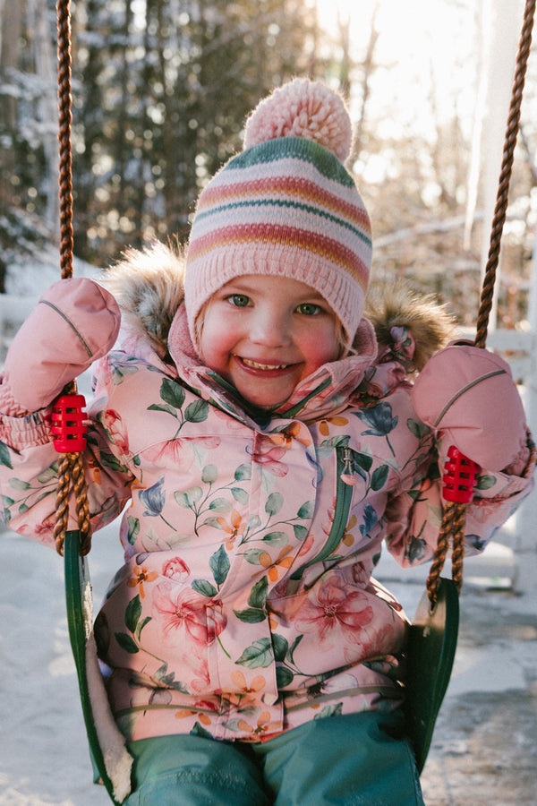 Baby Winter Peruvian Knit Hat With Pompom Pink And Green Jacquard - J10Z36B_1J081
