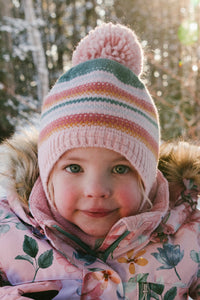 Baby Winter Peruvian Knit Hat With Pompom Pink And Green Jacquard - J10Z36B_1J081