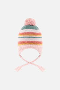 Baby Winter Peruvian Knit Hat With Pompom Pink And Green Jacquard - J10Z36B_1J081