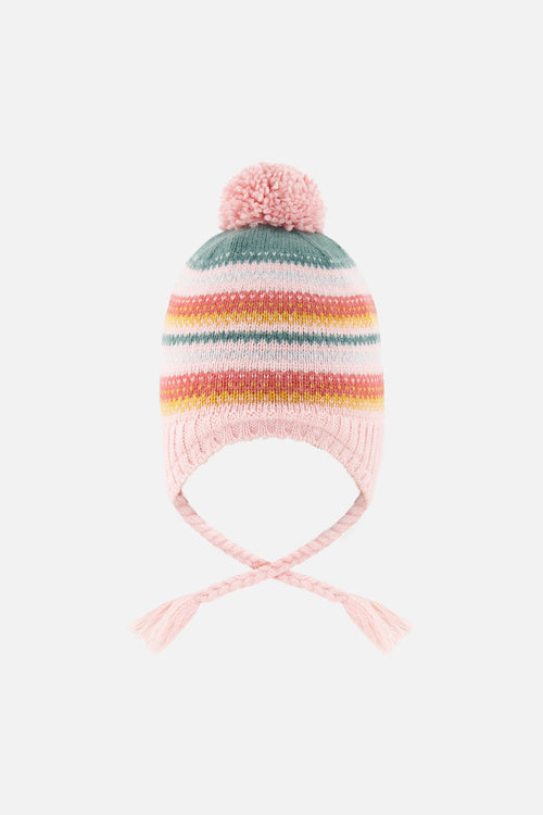 Baby Winter Peruvian Knit Hat With Pompom Pink And Green Jacquard - J10Z36B_1J081
