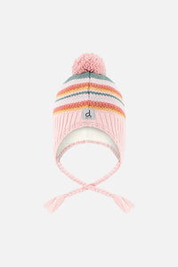 Winter Peruvian Knit Hat With Pompom Pink And Green Jacquard - J10Z36_1J081