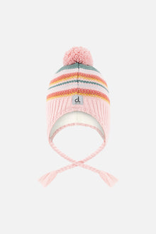 Winter Peruvian Knit Hat With Pompom Pink And Green Jacquard - J10Z36_1J081