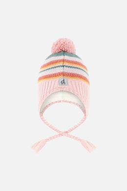 Winter Peruvian Knit Hat With Pompom Pink And Green Jacquard - J10Z36_1J081
