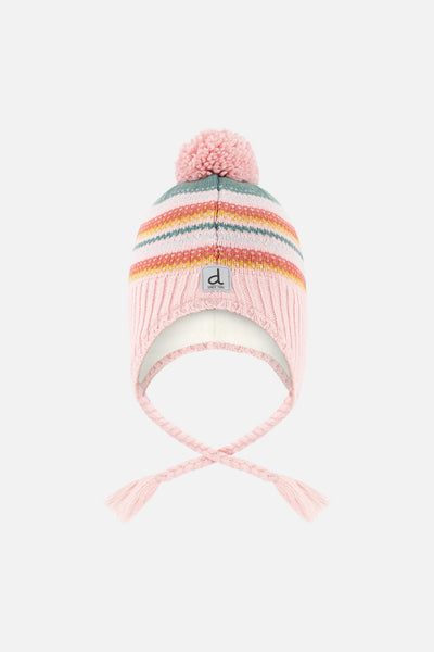 Winter Peruvian Knit Hat With Pompom Pink And Green Jacquard - J10Z36_1J081