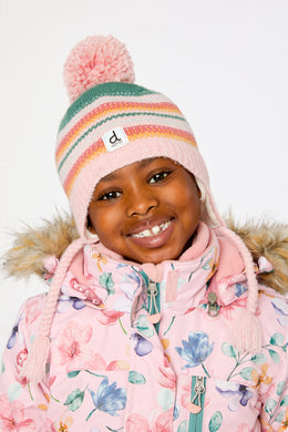 Winter Peruvian Knit Hat With Pompom Pink And Green Jacquard - J10Z36_1J081