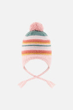 Winter Peruvian Knit Hat With Pompom Pink And Green Jacquard - J10Z36_1J081