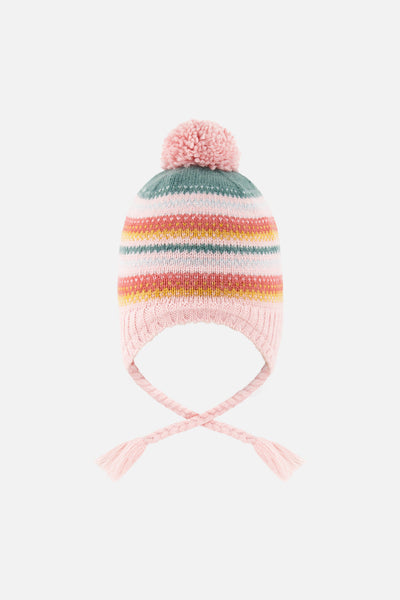 Winter Peruvian Knit Hat With Pompom Pink And Green Jacquard - J10Z36_1J081