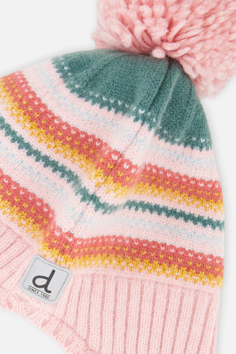 Winter Peruvian Knit Hat With Pompom Pink And Green Jacquard - J10Z36_1J081