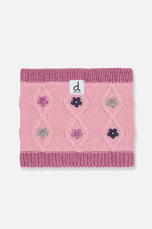 Cache-cou d'hiver en tricot rose et mauve