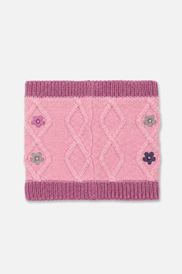 Cache-cou d'hiver en tricot rose et mauve