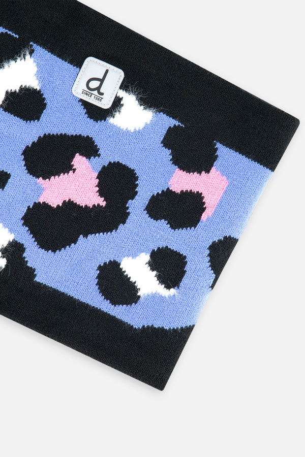 Winter Knit Neckwarmer Blue Leopard Print - J10Z39_1J080