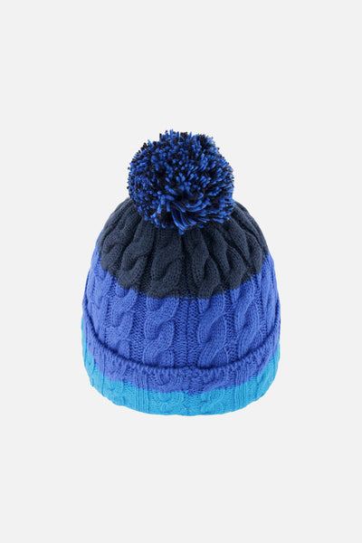 Bonnet d'hiver en tricot avec pompom bleu foncé