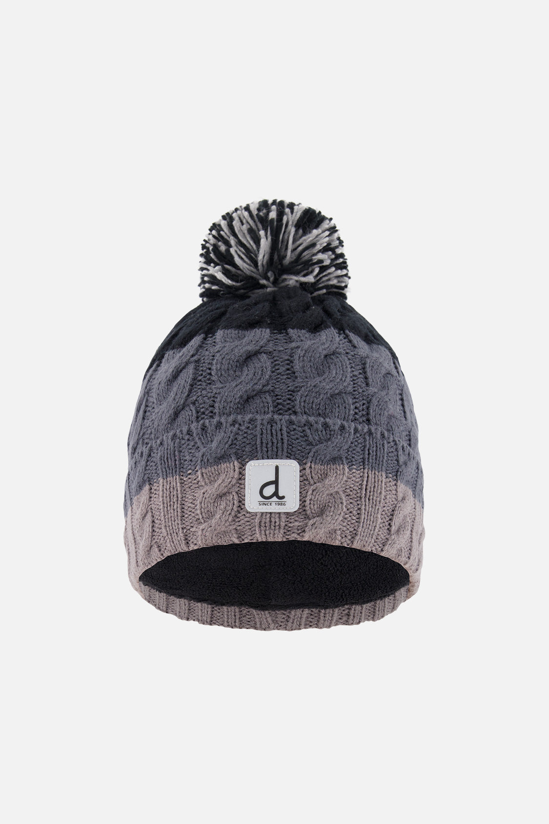 Winter Knit Hat With Pompom Black And Grey