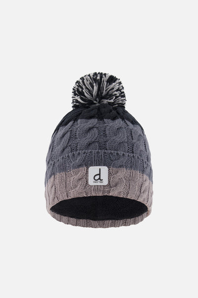 Winter Knit Hat With Pompom Black And Grey