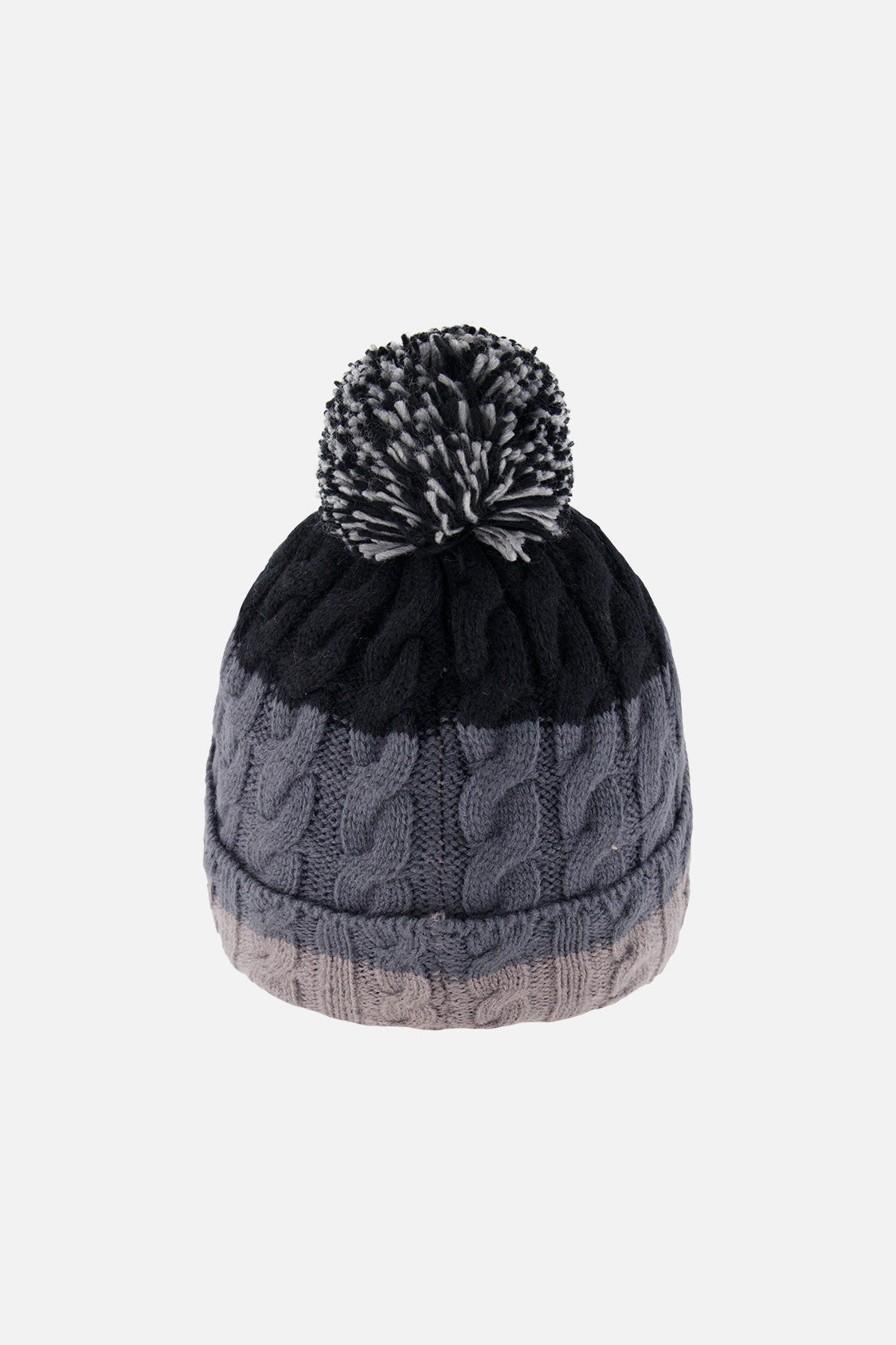 Winter Knit Hat With Pompom Black And Grey