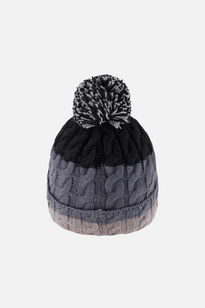 Winter Knit Hat With Pompom Black And Grey