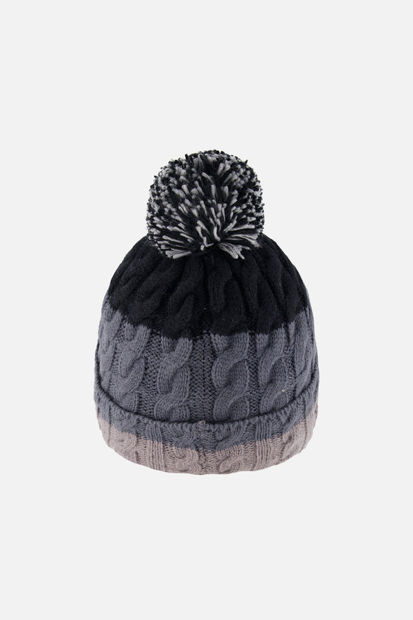 Winter Knit Hat With Pompom Black And Grey