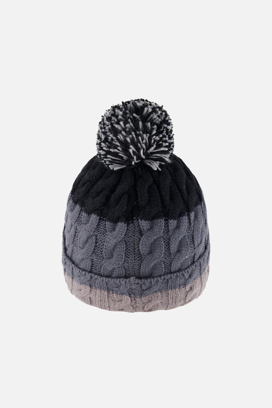 Winter Knit Hat With Pompom Black And Grey