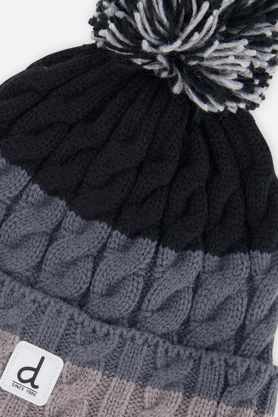 Winter Knit Hat With Pompom Black And Grey