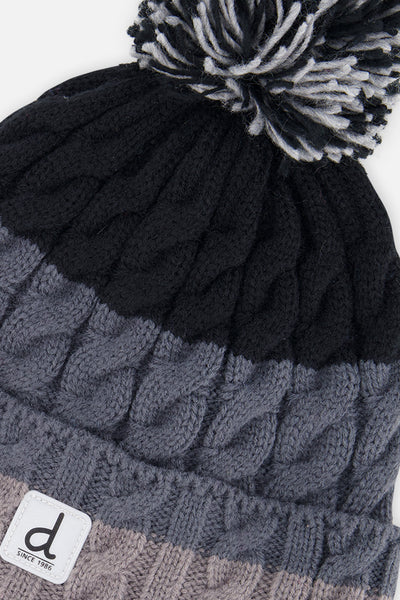 Winter Knit Hat With Pompom Black And Grey