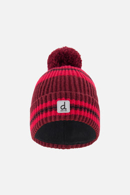Winter-Strickmütze mit Bommel, Burgunderrot