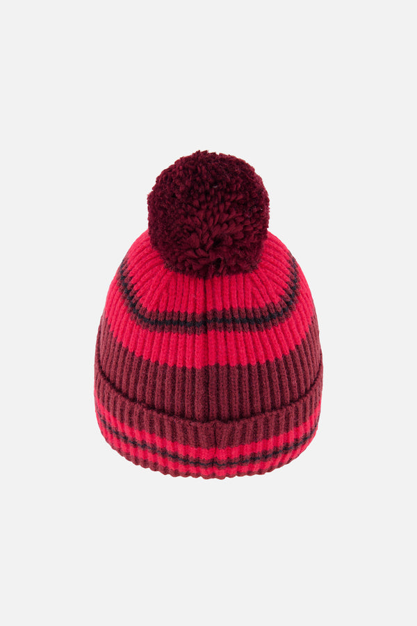 Bonnet d'hiver en tricot avec pompom bordeaux