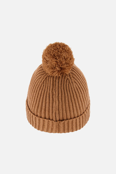 Bonnet d'hiver en tricot avec pompom brun