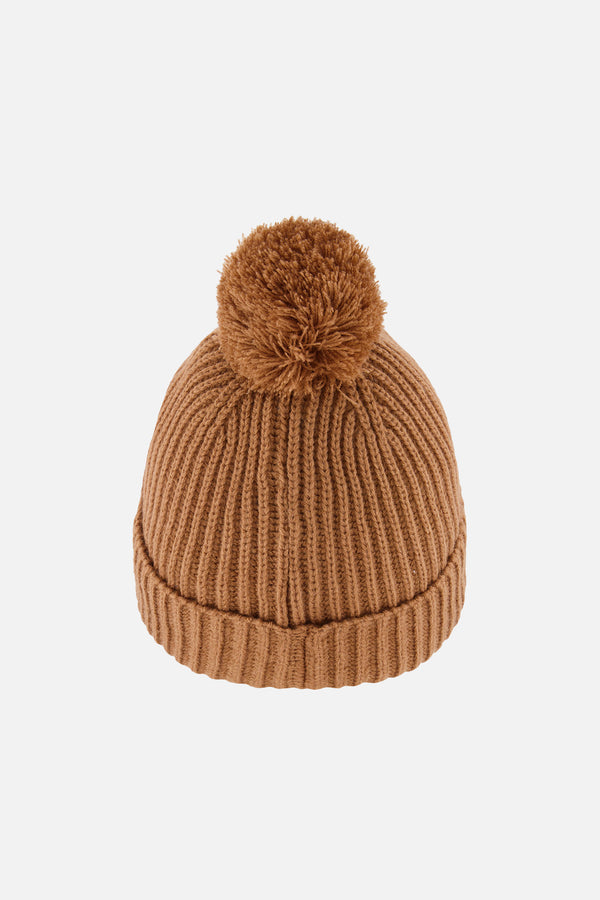 Bonnet d'hiver en tricot avec pompom brun