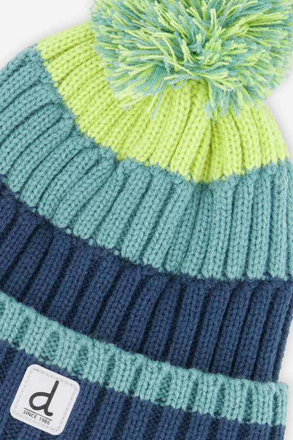 Winter Knit Hat With Pompom Dark Turquoise
