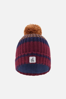 Winter Knit Hat With Pompom Burgundy And Brown