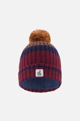 Winter Knit Hat With Pompom Burgundy And Brown