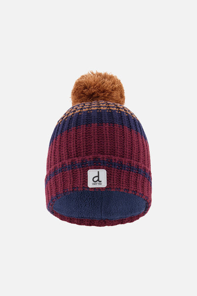Bonnet d'hiver en tricot avec pompom bordeaux et brun