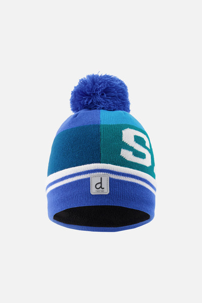 Winter Knit Hat With Pompom Dark Blue And Turquoise